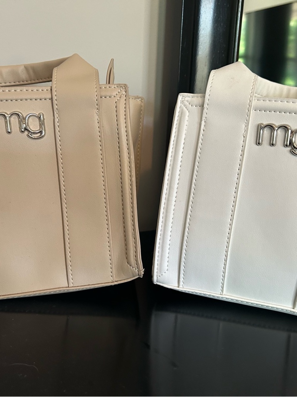 Madden Girl Mini Tote Bag in Beige and White